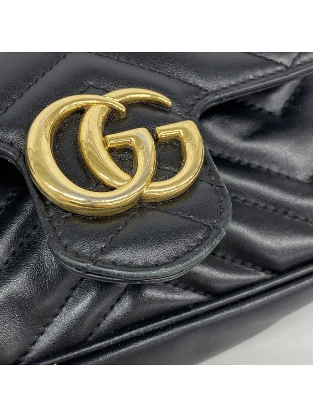 Gucci Shoulder Bag GG Marmont Leather Black Gold - Picture 7 of 10